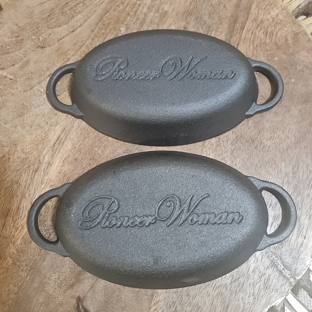 SET OF 2 PIONEER WOMAN MINI CAST IRON OVAL AU GRATIN SINGLE SERVE BAKING DISH - Picture 8 of 14